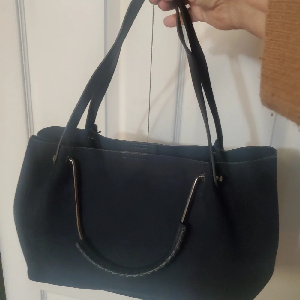 HOUSE OF HARLOW 1960. NWT NAVY BLUE. LUXE SATCHEL. faux suede